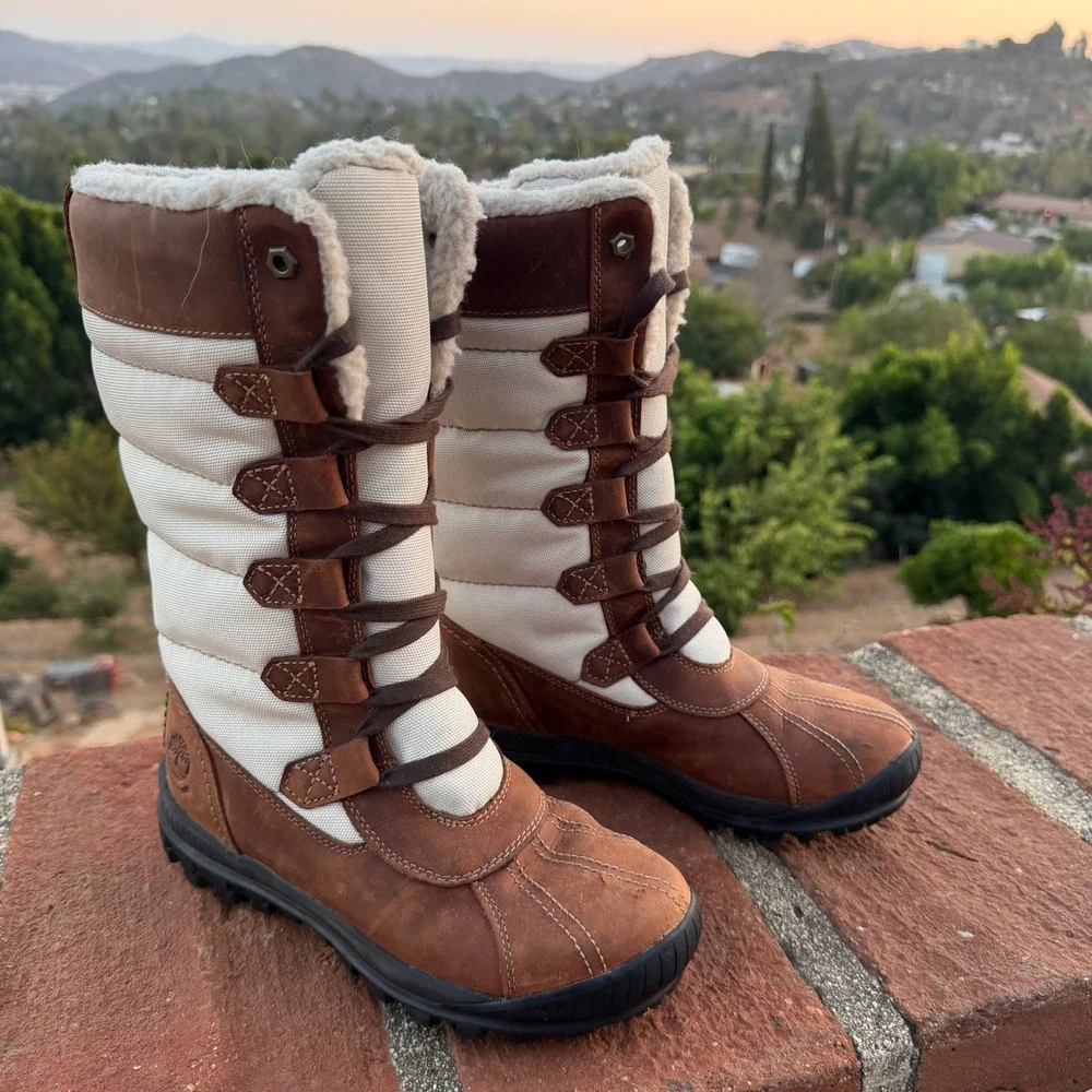 Timberland Mount Hope Waterproof Winter Boot Brown Cream 6910B Women 6 Primaloft